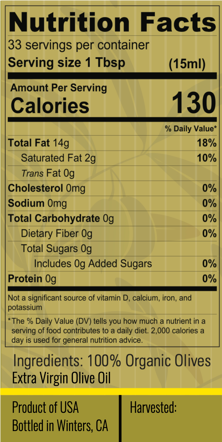 Cold-pressed olive oil from Nocellara, Biancolilla, and Cerasuola blend nutrition facts