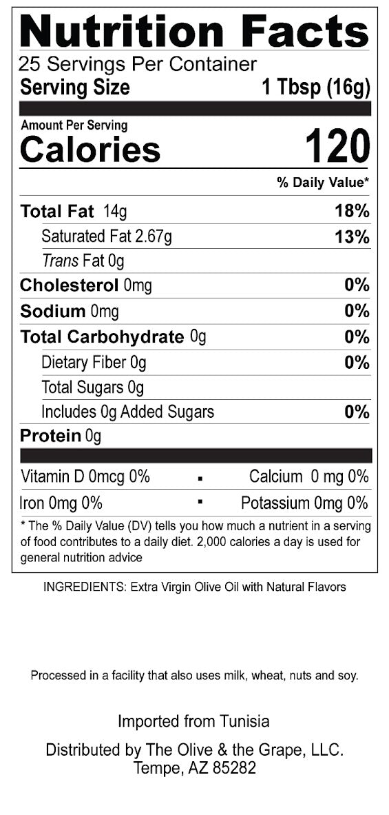 Blood Orange Infused Extra Virgin Olive Oil bottle next to citrus and fresh greens nutrition facts Blood orange olive oil