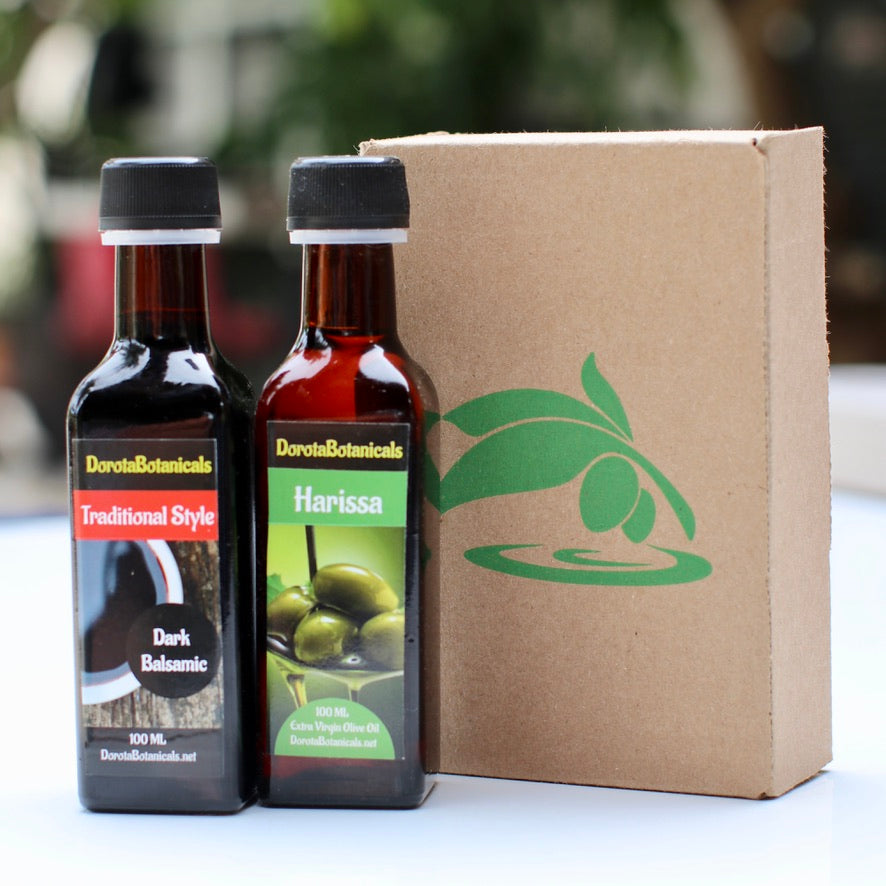 Harissa Flavored Olive Oil & Traditional Style white Balsamic Gift Set